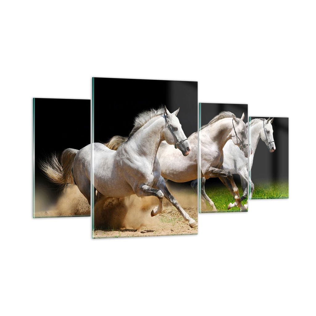 Bilder auf glas - Pferde Sand Gras - 160x90cm - Glasbilder - Wandbilder - Kunstdruck - zum Aufhängen bereit - Wanddekoration aus Glas - Glas Bilde...
