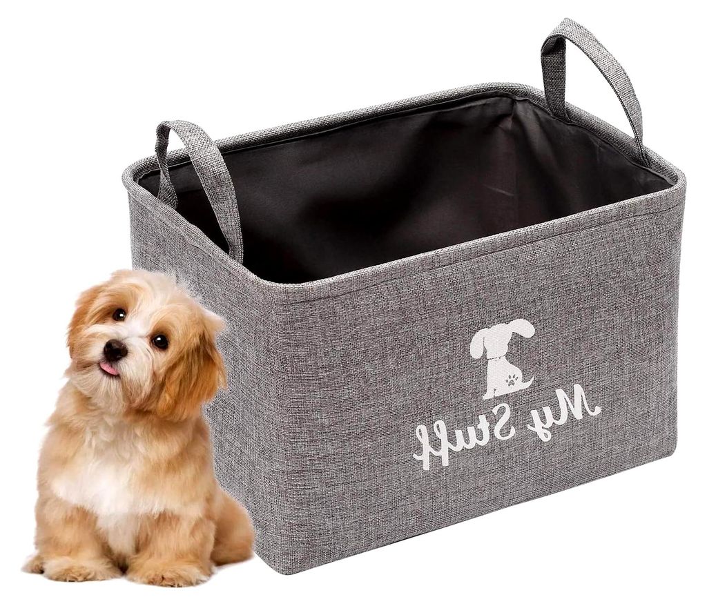 Aufbewahrungskorb aus Segeltuch für Hundespielzeug mit Griff, Stoffbox für Hunde, Aufbewahrung für Haustierbekleidung und Zubehör - 38 x 27 x 2...