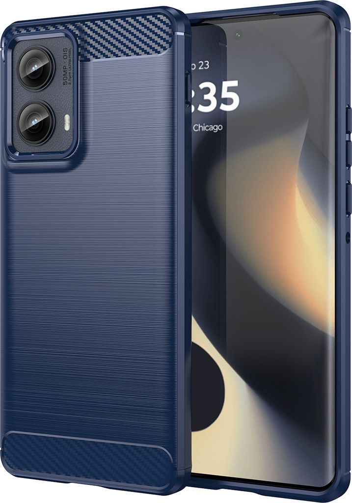 Hülle für Motorola Edge (2024) Carbon-Faser Weich TPU Silikon Stoßfest Handyhülle Blau