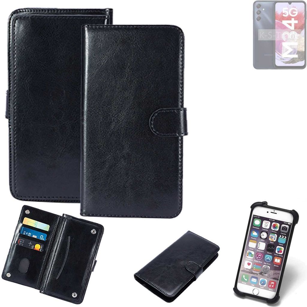 K-S-Trade 360° Hülle kompatibel mit Samsung Galaxy M34 5G schwarz Kunstleder Case BookCase WalletCase Kunstlederederhülle Handyhülle, Rundumschutz