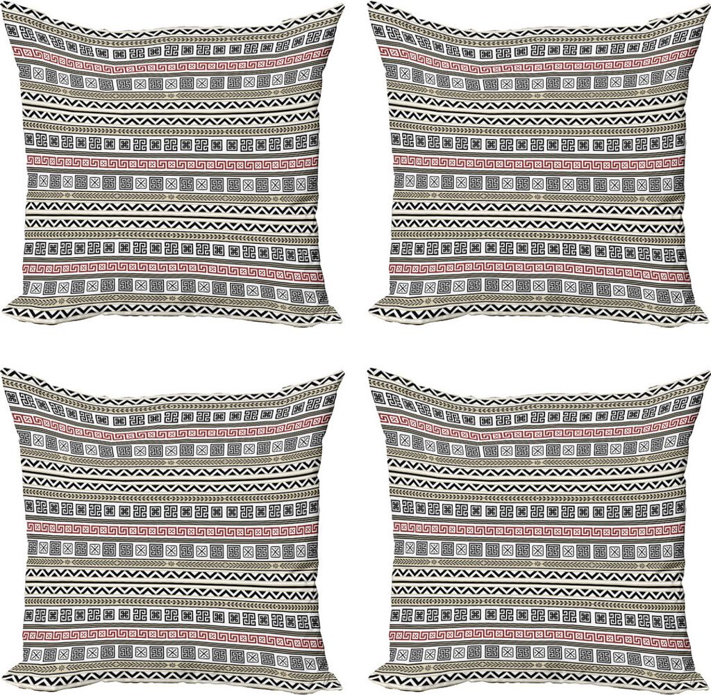 ABAKUHAUS Ethnisch Kissenbezug Set (4 Stück), Geometrisches Muster, Moderner Doppelseitiger Digitaldruck, 60 cm x 60 cm, Creme Black Ruby