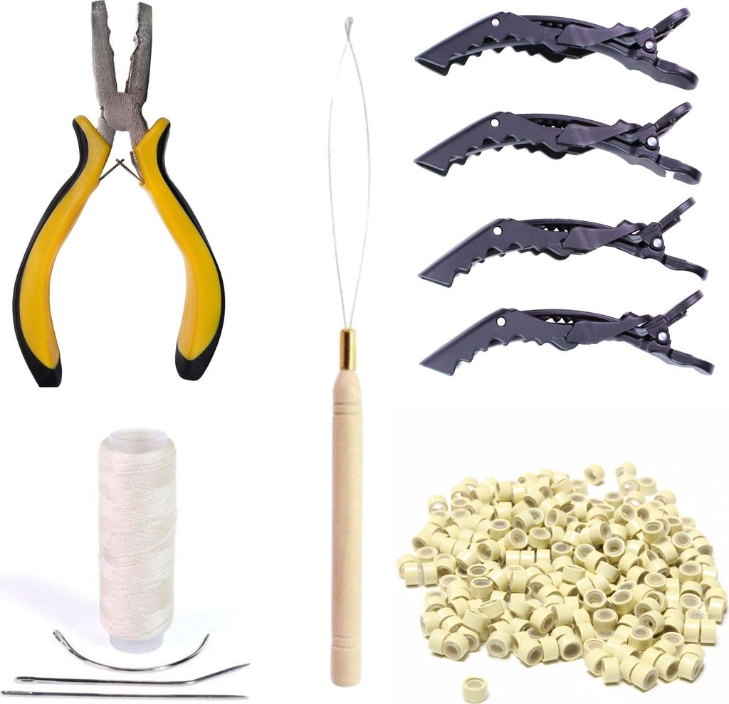 hair2heart Echthaar Tressen Starter Set - Zum Anbringen von Haarverlängerungen mit der Weaving oder Microring Methode (blond)