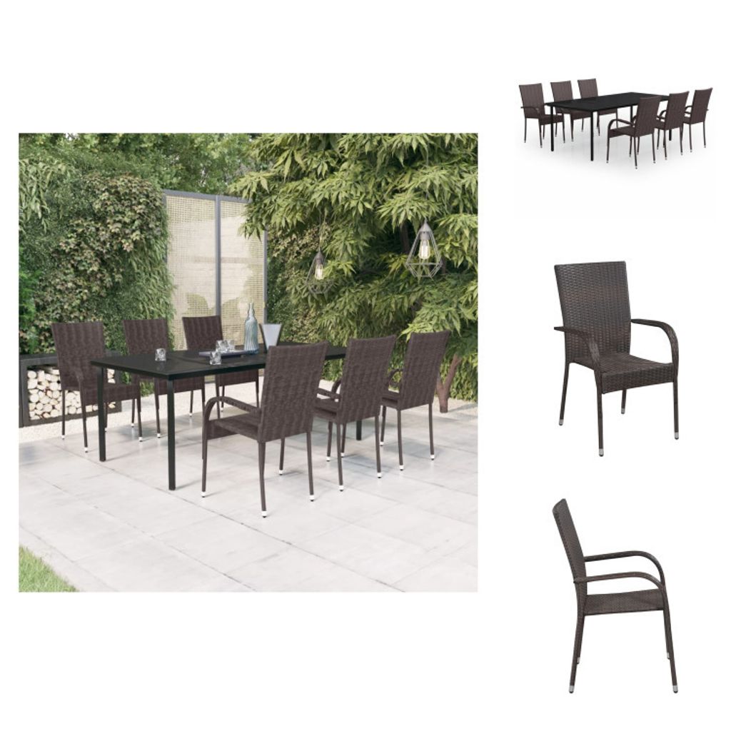 vidaXL 7-tlg. Garten-Essgruppe Braun und Schwarz - Gartenmöbel-Sets