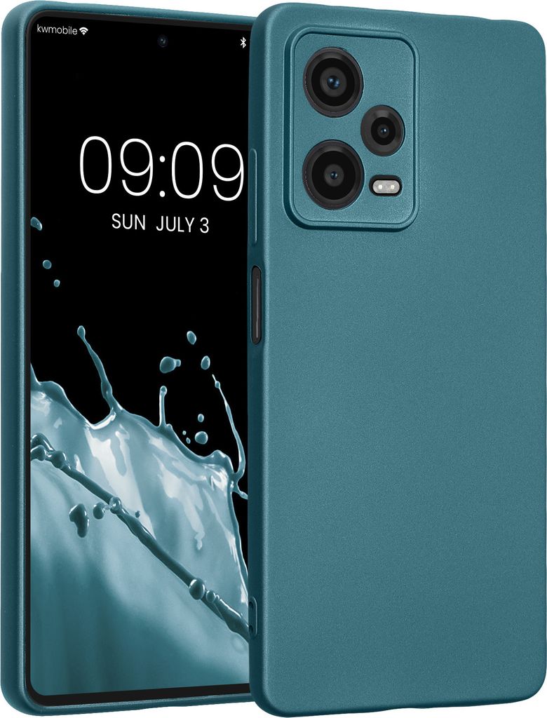 kwmobile Handyhülle kompatibel mit Xiaomi Redmi Note 12 Pro 5G Hülle - weiche Silikon Case metallisch schimmernd in Metallic Karibikblau