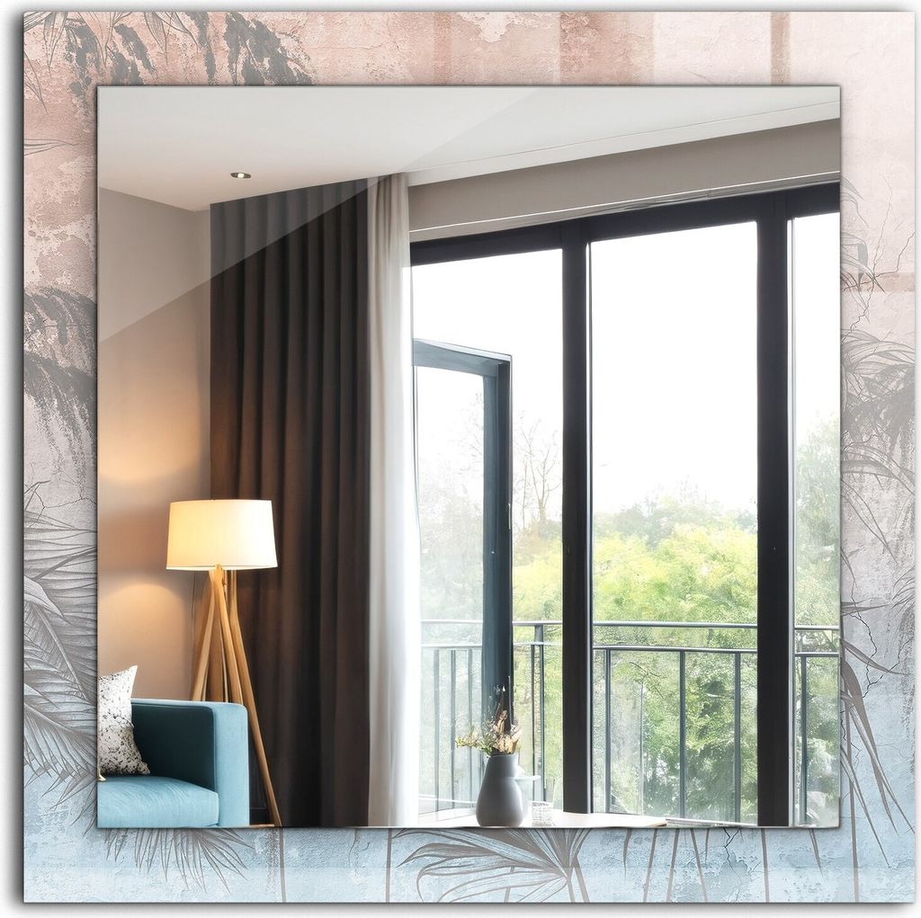 Dekorativer Wandspiegel - Bedruckter Spiegel - Motiv - 60x60 cm - Pastellpflanzen
