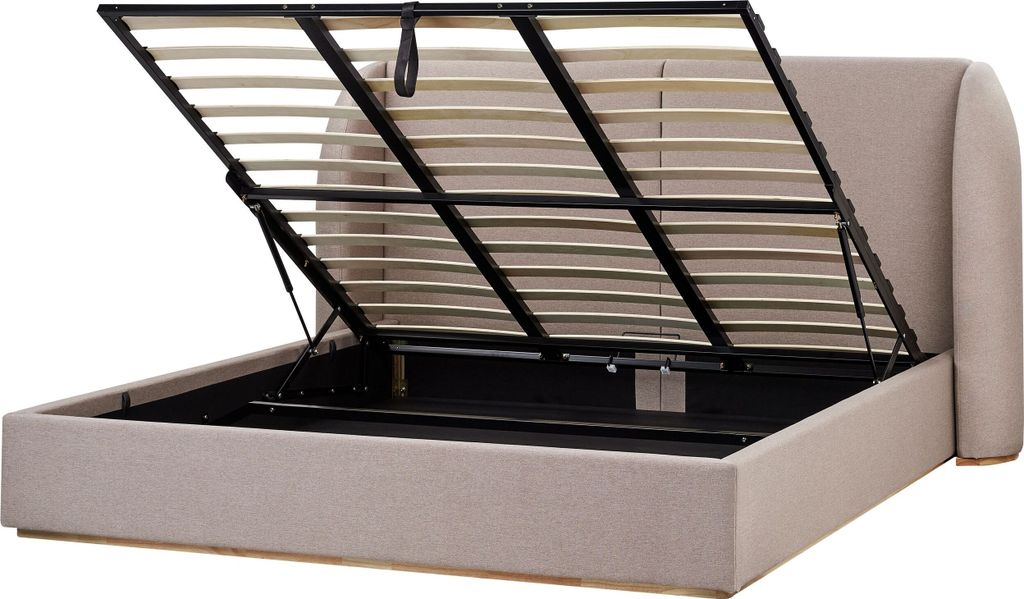 BELIANI Bett mit Bettkasten Taupe Stoff Gepolstert Gesteppt 180x200 cm Lattenrost Hochklappbar Hohes Ohren Kopfteil Modern Schlafzimmer Polsterbett