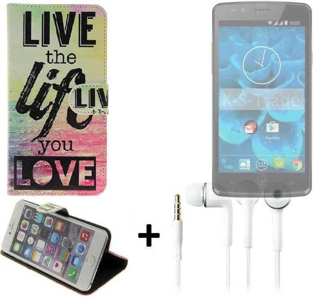 K-S-Trade Schutz Hülle kompatibel mit Qilive Q4 5.0 360° Wallet Case “live life love“ Tasche Handy Hülle Etui Smartphone Flip cover