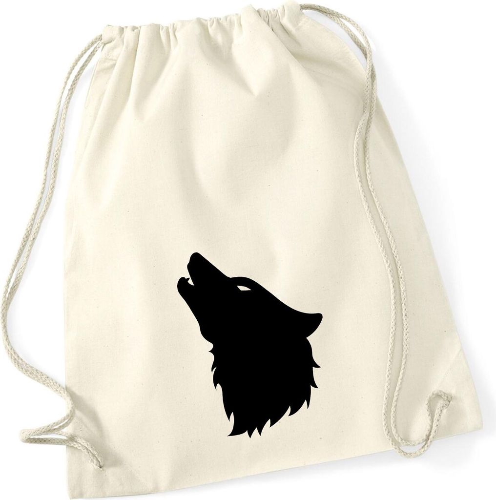 Huuraa Turnbeutel Wolf Kopf Silhouette 12 Liter Natural Baumwolle Rucksack Geschenkidee
