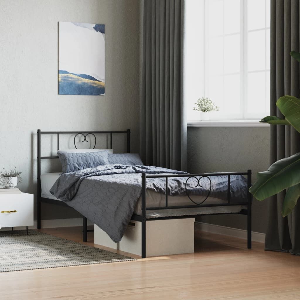 Maison Exclusive - Bettgestell mit Kopf- und Fußteil Metall Schwarz 100x190 cm