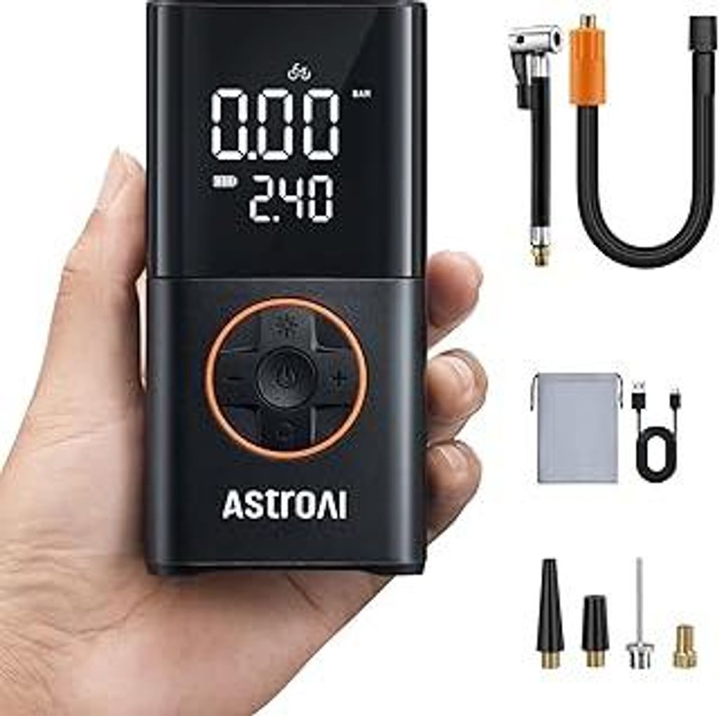 AstroAI Kabelloser Elektrische Luftpumpe, Tragbare Akku Fahrradpumpe mit alle ventile, LED-Licht, Wiederaufladbare Reifenpumpe für Fahrrad, E-Bike...