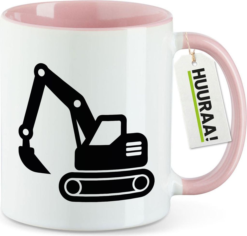 Huuraa Kaffeetasse Bagger Baumaschine 330ml Rosa Keramik Kaffeebecher Geschenkidee