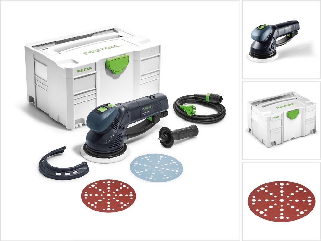 Festool RO 150 FEQ-Plus ROTEX Getriebe Exzenterschleifer 720W 5mm Hub ( 571805 ) im Systainer + 50x Schleifscheiben P60