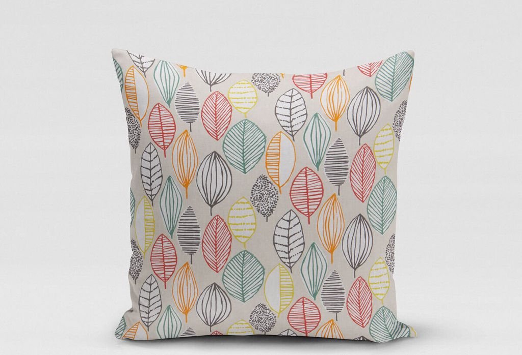 SCHÖNER LEBEN. Kissenhülle Canyon Blätter beige braun grün rot Größe 60x60cm (HxB) 60x60cm (HxB) Größe