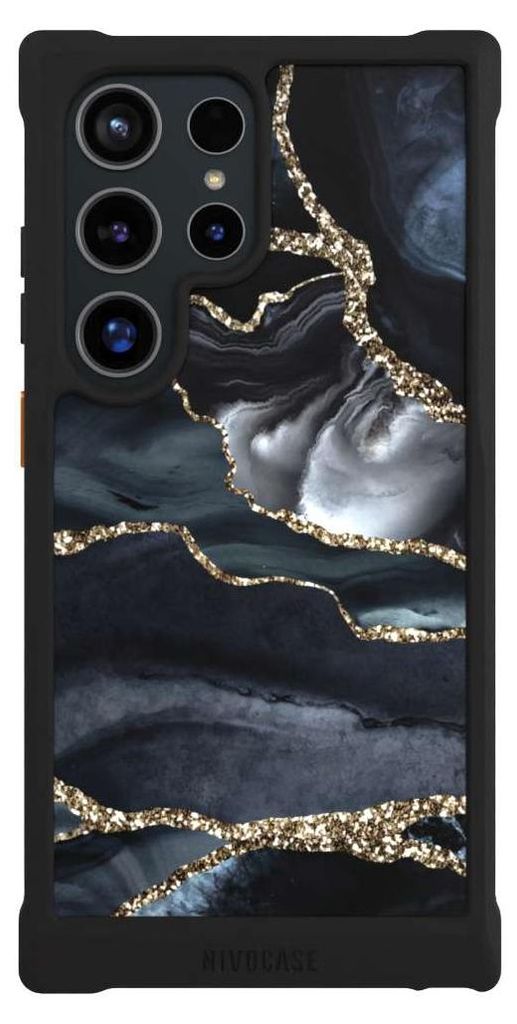 NIVOCASE Hülle für Samsung Galaxy S24 Ultra Stoßfeste Handyhülle NIVOmax Case Schwarz Glitzer Look Marmor Trends