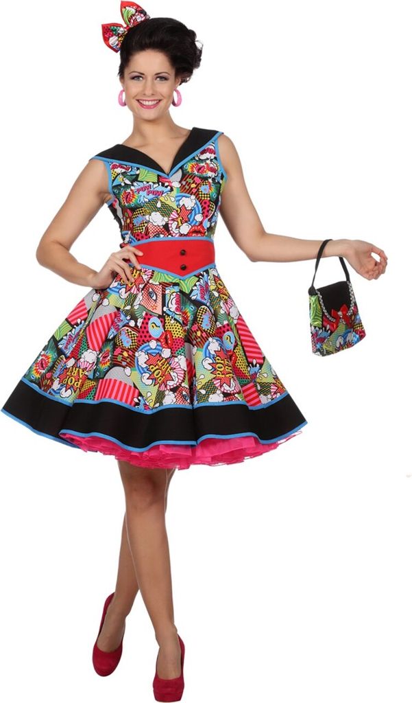W4354-36 bunt Damen Disco-Party Kleid Pop-Art Gr.36