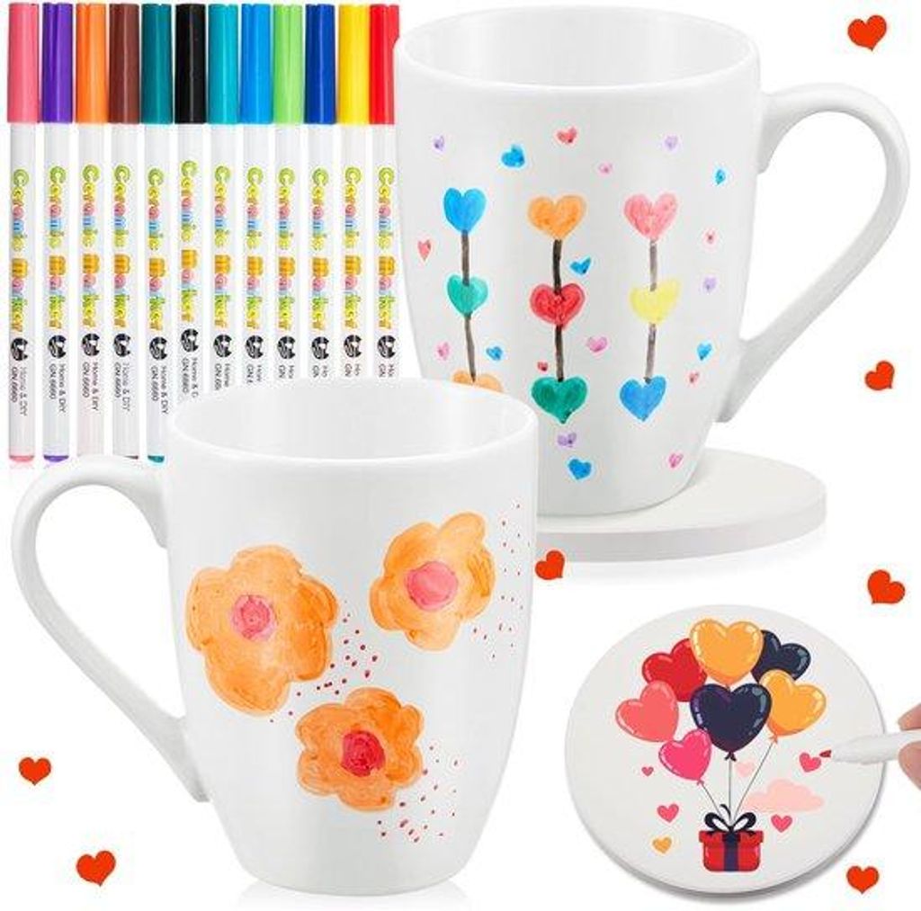 Keramische Mokken-Sets für Erwachsene, weiß, 12-teilig, DIY, Geschenk