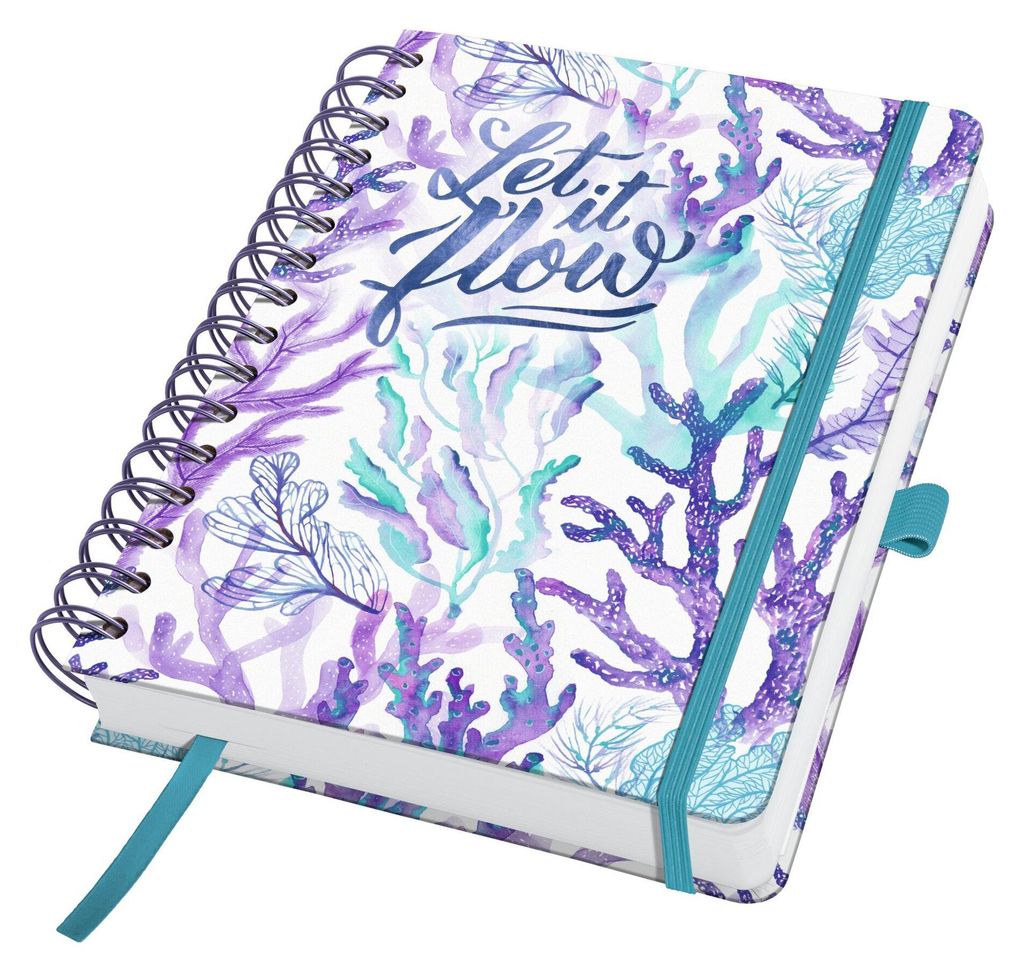 SIGEL JP204 Tagesplaner Jolie undatiert - Underwater Miracles - ca. A5 - lila, türkis, petrolblau - Hardcover - 2 Seiten = links Notizen / rechts ...