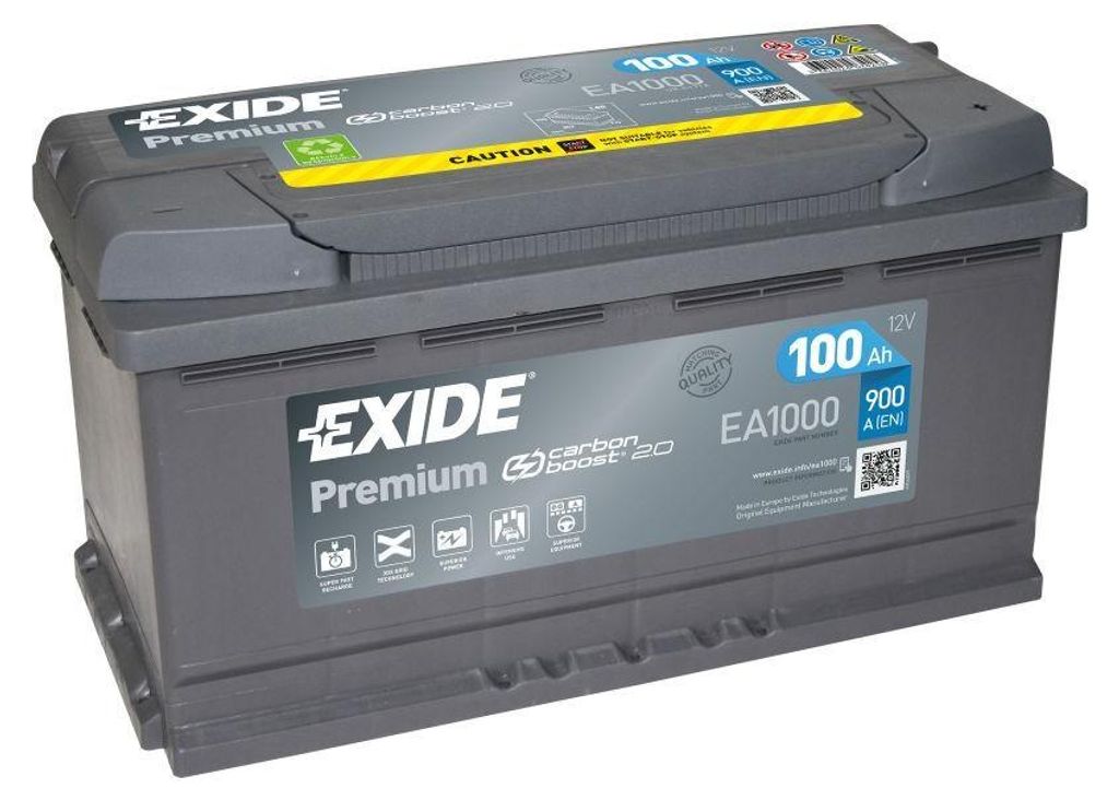 A car battery with branding and specifications visible.