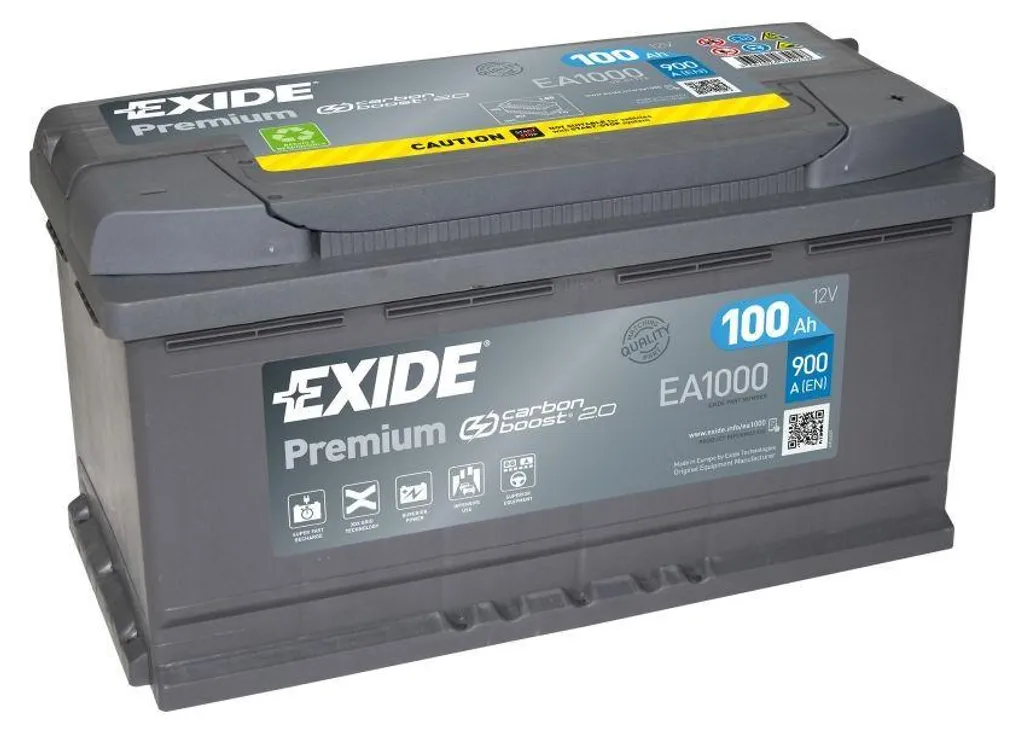 Batterie EXIDE EA1000 Premium Carbon Boost 12V 100Ah 900A de haute qualité