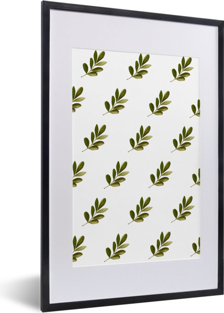 MuchoWow MuchoWow Gerahmtes Poster Blätter - Muster - Grün 40x60 cm - Poster mit zchwarzem Bilderrahmen - Poster in Rahmen