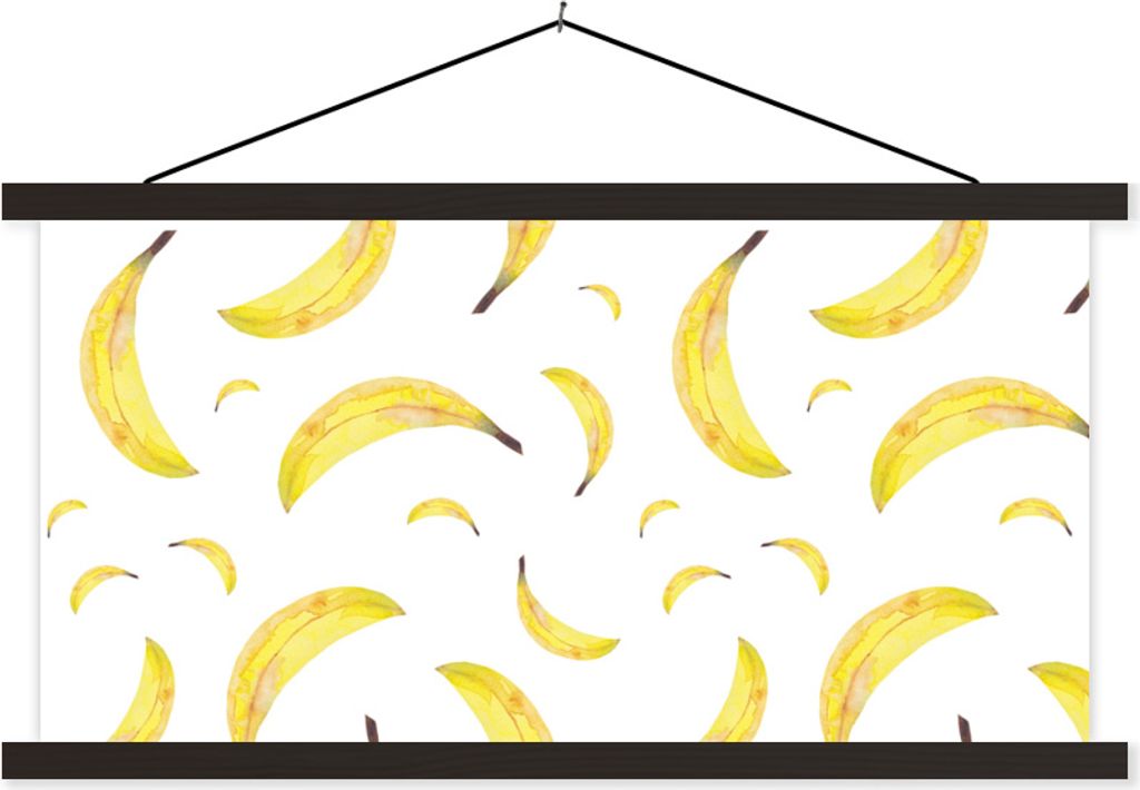 MuchoWow Textilposter Bananen - Weiß - Muster 60x30 cm mit schwarzem Rahmen - Textilien