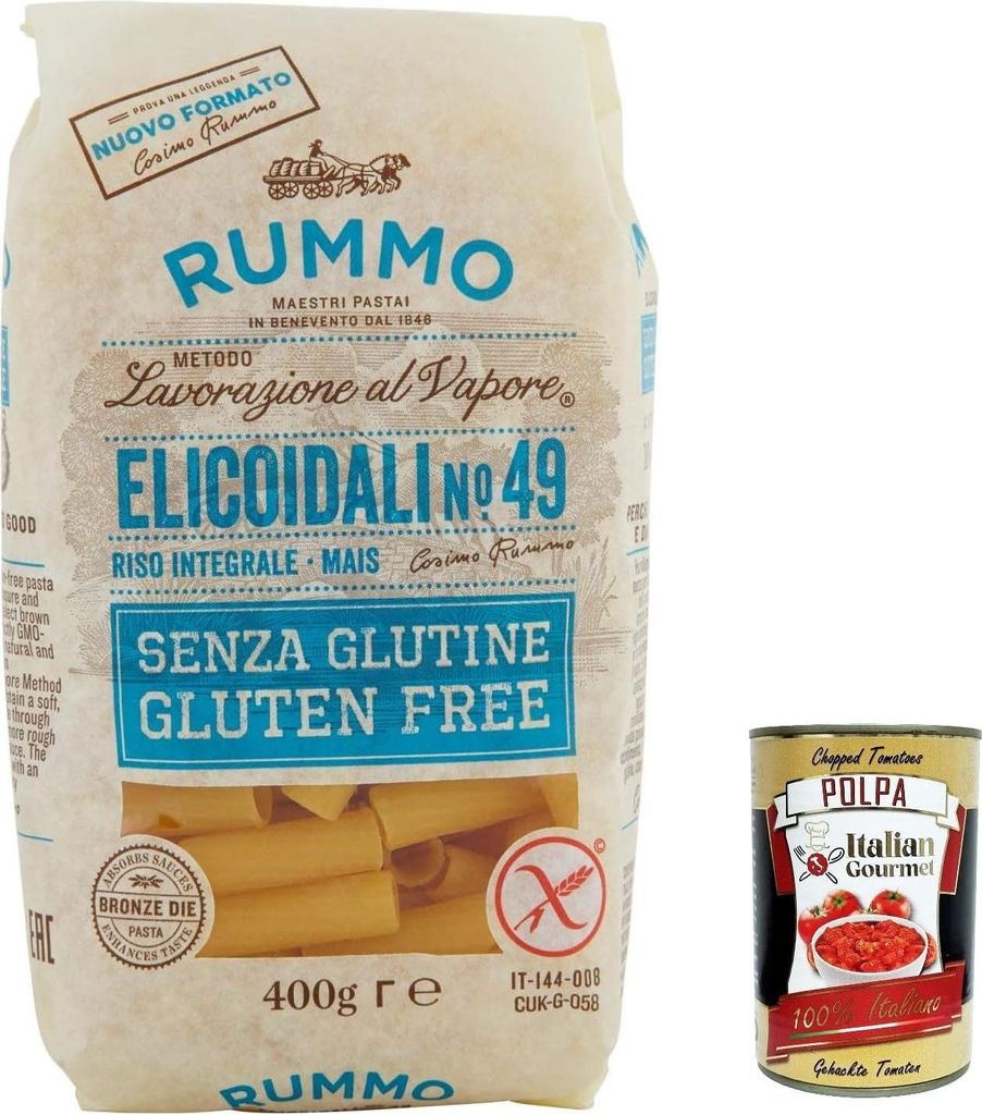 5x Rummo Pasta Elicoidali N49 senza Glutine, gluten free, 100% italienische Pasta nudeln glutenfrei 400g + Italian Gourmet polpa 400g