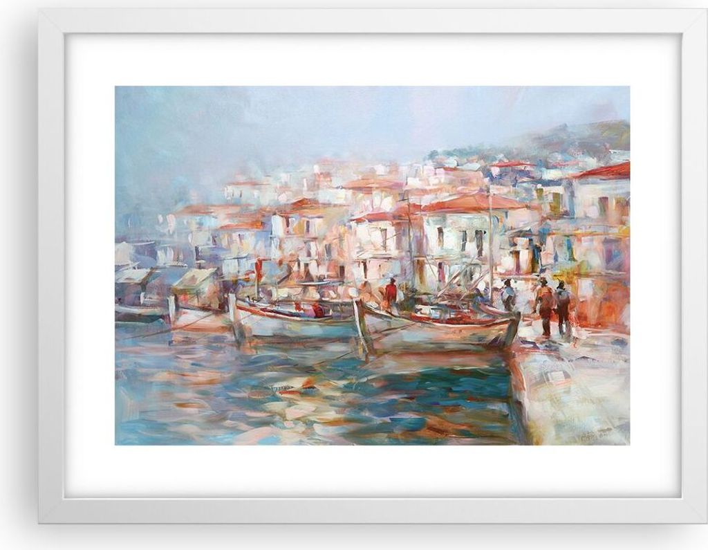 Gerahmtes Poster - Weißer Rahmen - Insel Boote Hafen - 40x30 cm - Wand Bild - Wanddeko - Wandbilder - Kunstposter - Wandposter - Bilderrahmen - Bi...