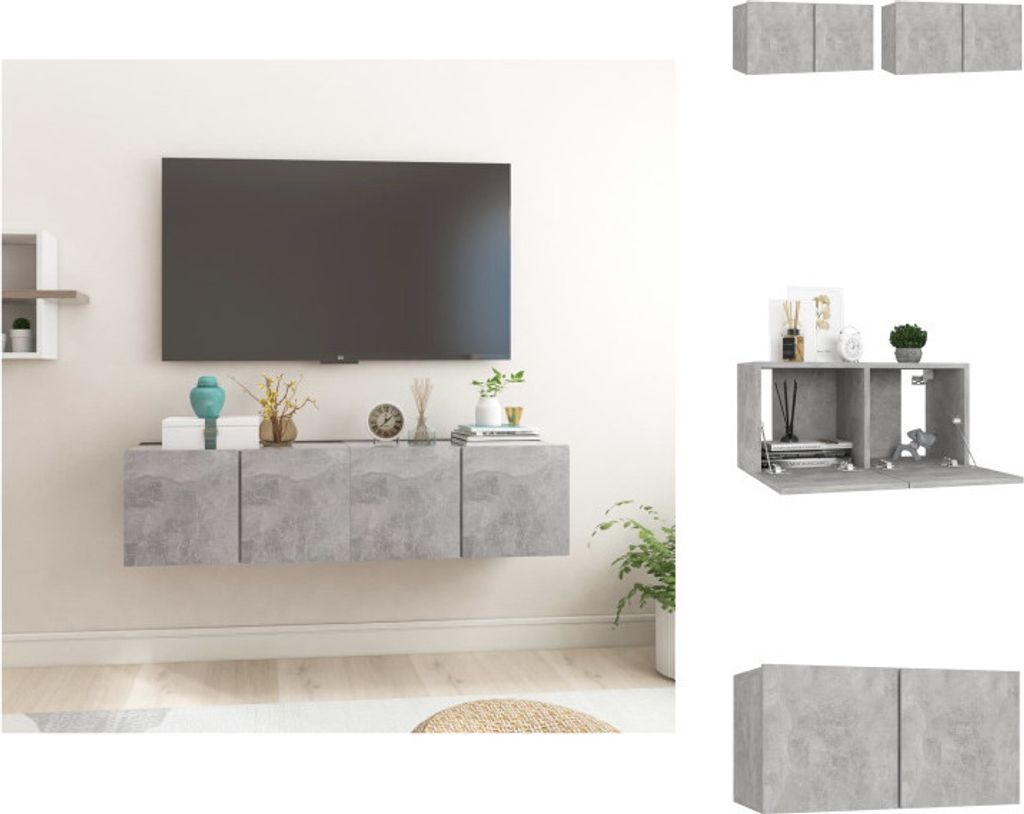 vidaXL TV-Hängeschränke 2 Stk. Betongrau 60x30x30 cm - TV-Möbel
