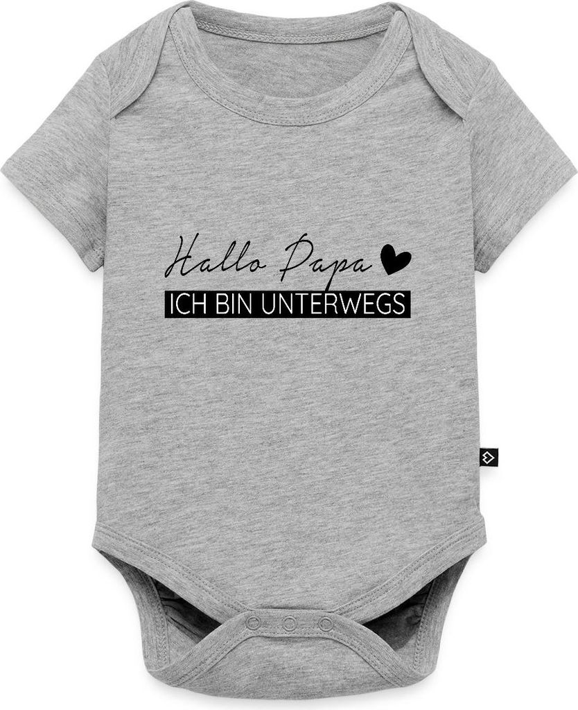 Spreadshirt Hallo Papa Ich Bin Unterwegs Kurzarm Tages Baby Body, 92 (1,5 - 2 Jahre), Grau meliert