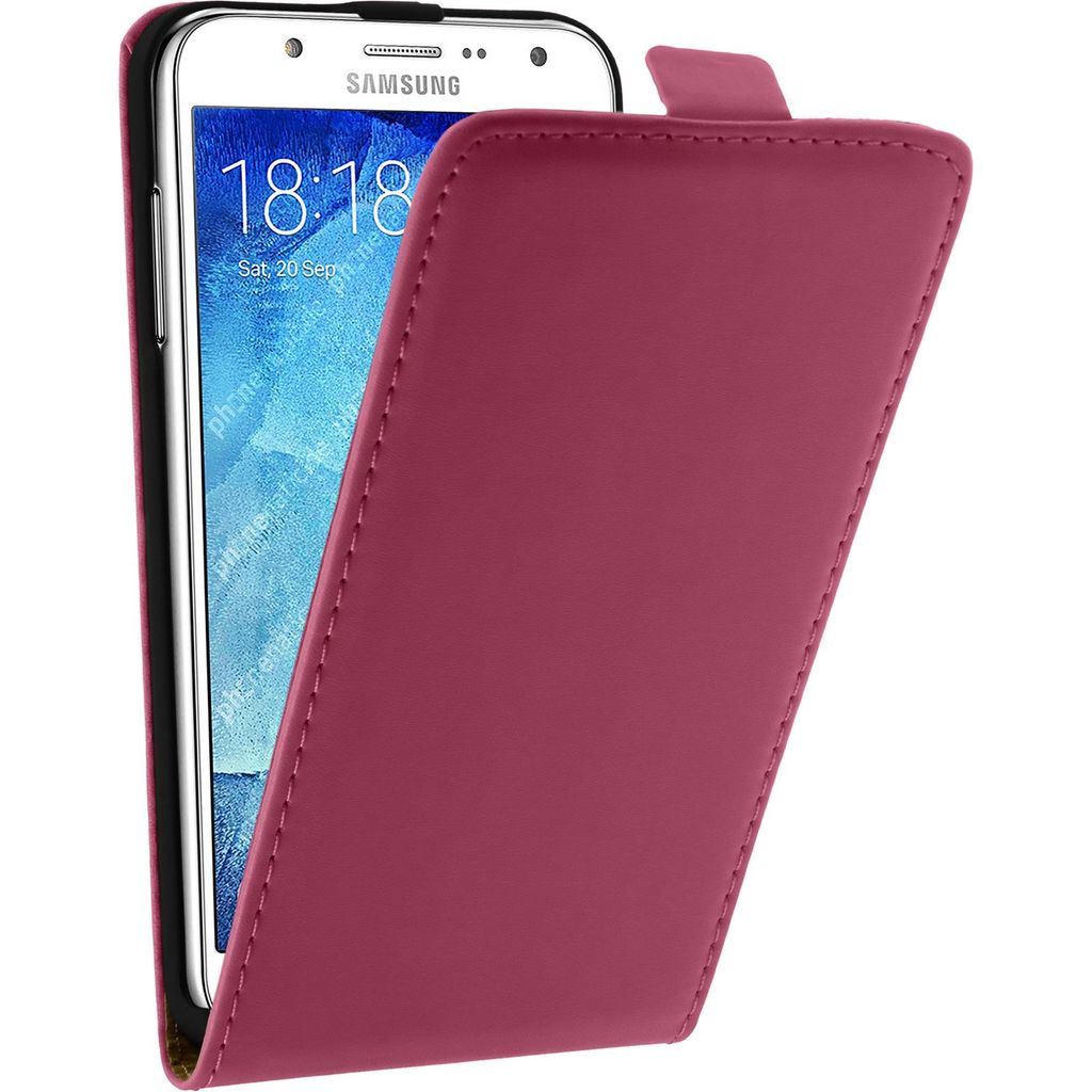 PhoneNatic Kunst-Lederhülle kompatibel mit Samsung Galaxy J7 (2015 / J700) - Flip-Case pink + 2 Schutzfolien