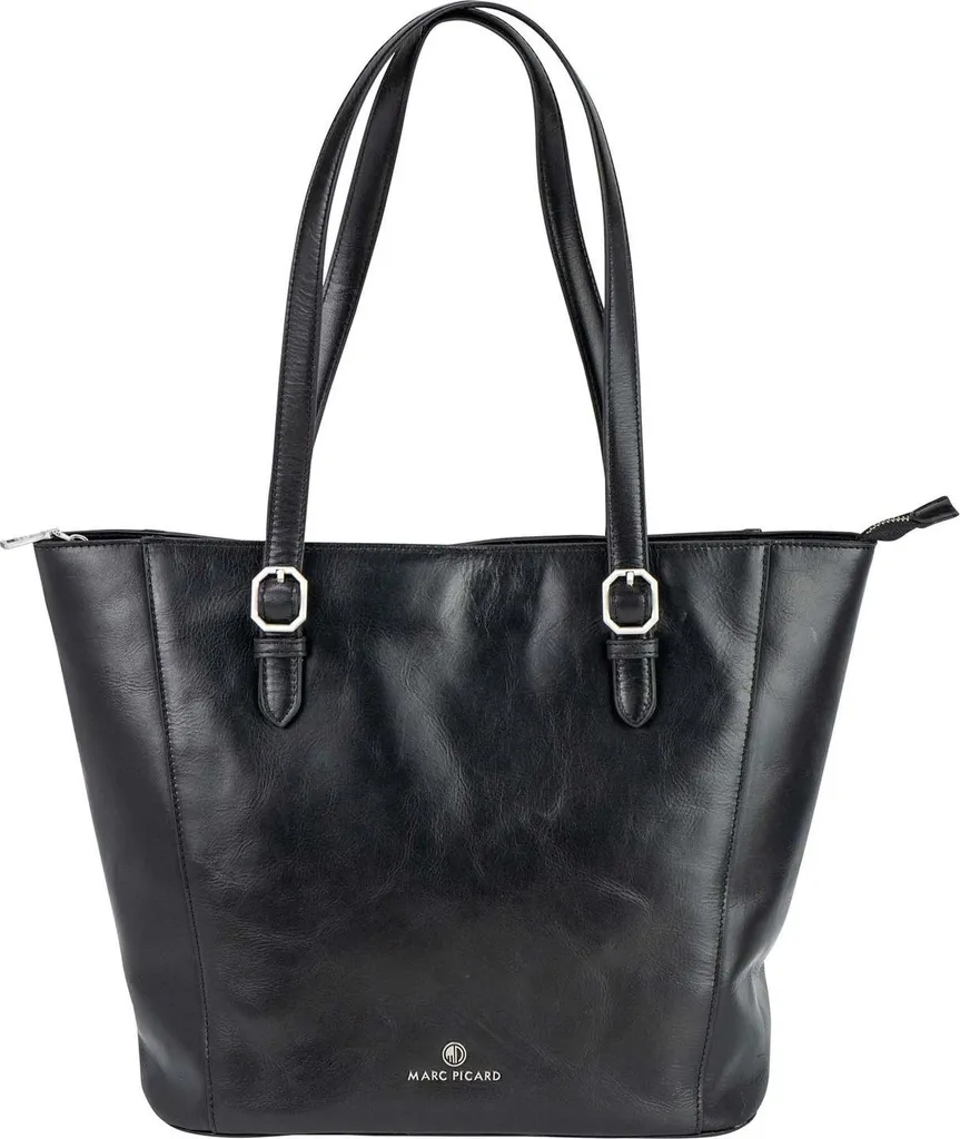 Sac Shopper Firenze Marc Picard en Cuir Noir avec Fermeture Éclair G-9