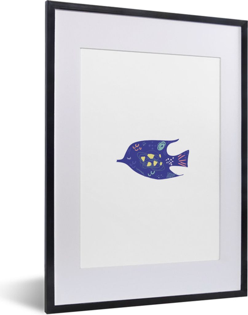 MuchoWow MuchoWow Gerahmtes Poster Fisch - Pastell - Lila 30x40 cm - Poster mit zchwarzem Bilderrahmen - Wandposter Schlafzimmer