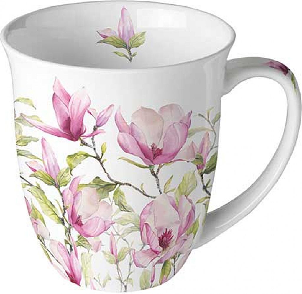 Tasse 10cm Porzellan mit Magnolien Motiv Weiß / Rosa Produktbild 