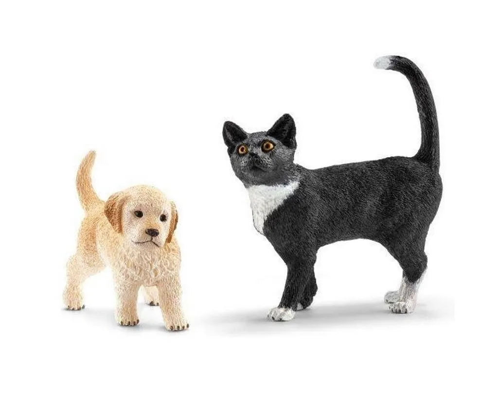 Figurines réalistes Chiot Golden Retriever et Chat en plastique