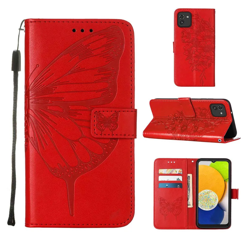 Idea Regalo: Custodia Farfalla Galaxy A03 Rossa in Pelle Elegante