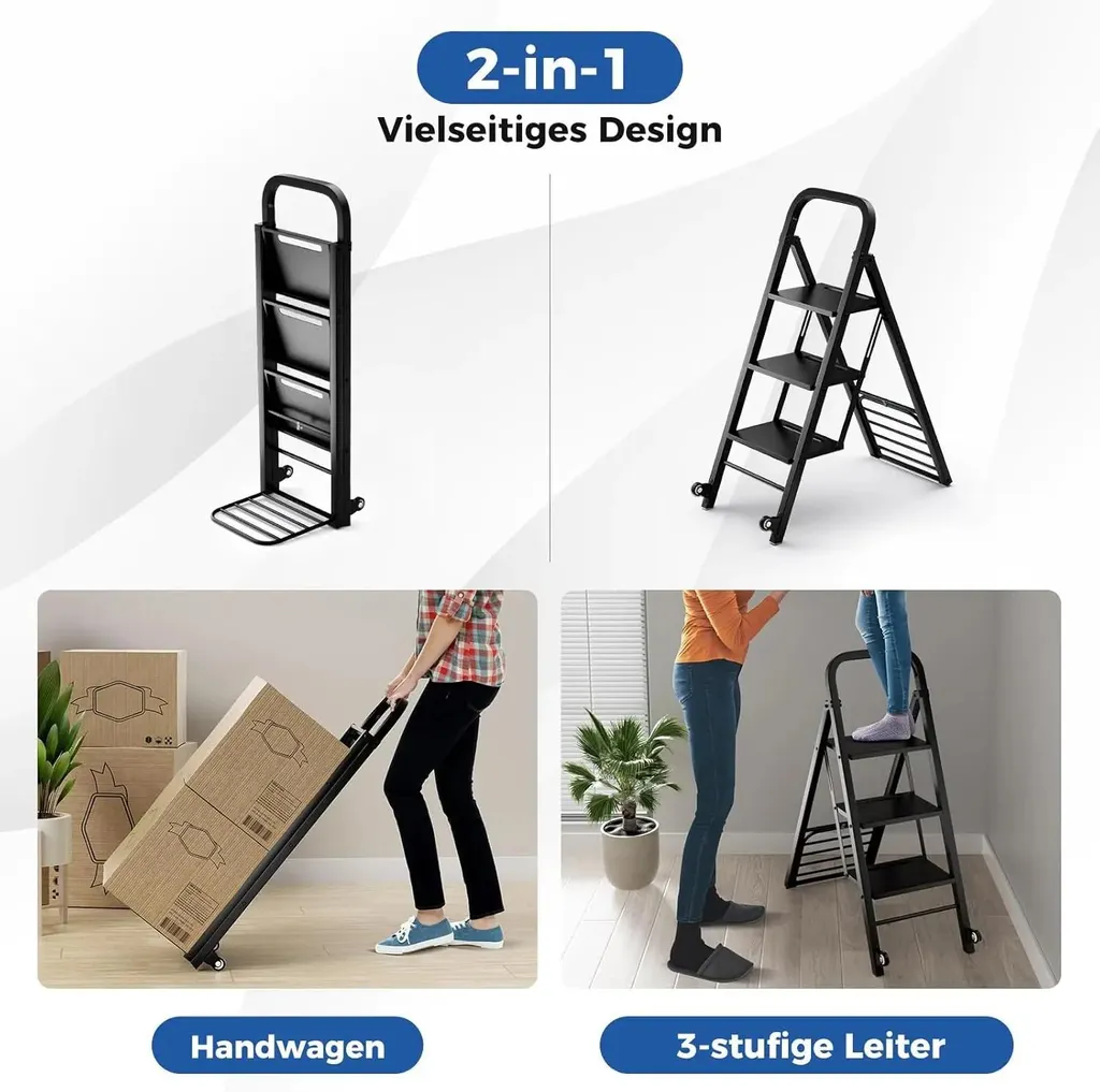Diable escabeau pliable 2 en 1 : gagnez de la place et soulevez 250 kg - 2