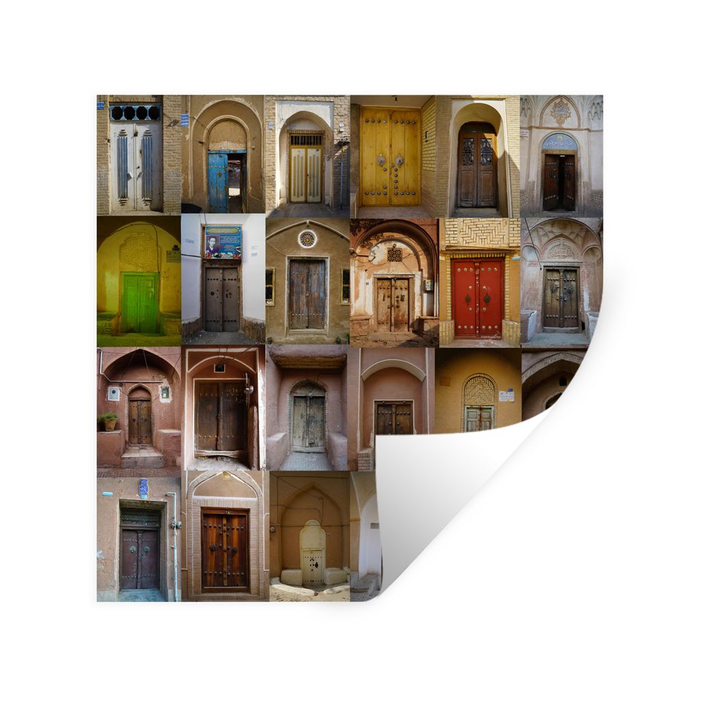 MuchoWow Wandtattoo Wandsticker Wandaufkleber Türen - Farbenfroh - Architektur - Collage - Vintage 80x80 cm Selbstklebend und Repositionierbar -...