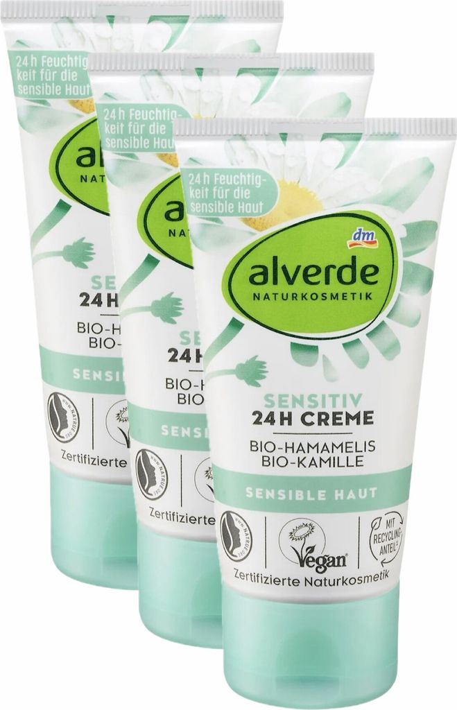 3 x alverde Naturkosmetik - Gesichtscreme Bio-Hamamelis & Bio-Kamille (3 x 50 ml)