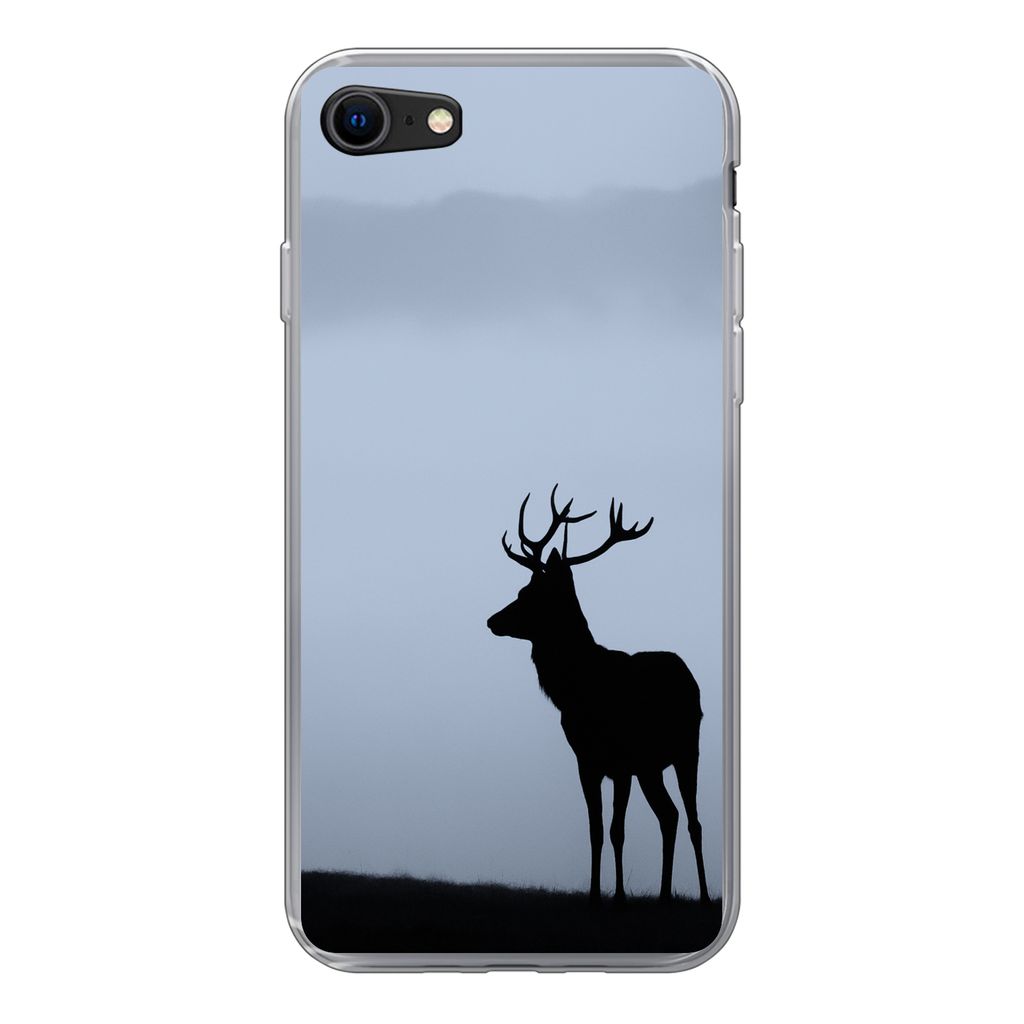 MuchoWow Handyhülle Schutzhülle Hülle für iPhone 8 Hirsch - Nebel - Silhouette Silikon Softcase Handy Hülle - Schutzhaube