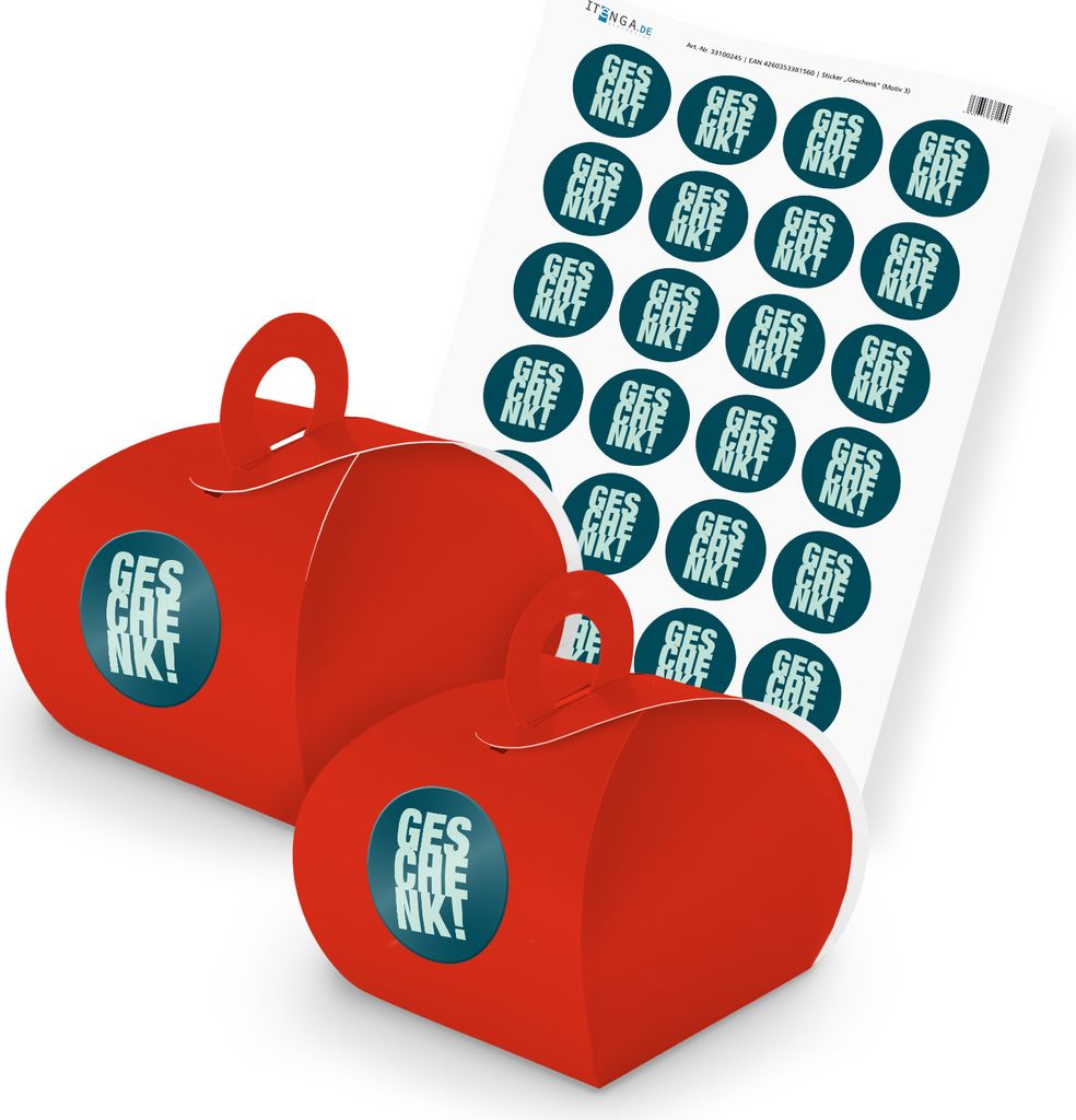 itenga SET Geschenk (Motiv 3) 24x Geschenkschachtel mit Griff rot + Stickerbogen