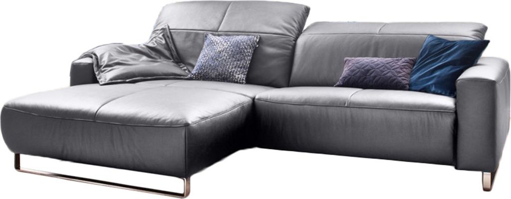KAWOLA Sofa YORK Leder Life-line light-grey Rec links Fuß Metall Chrom matt
