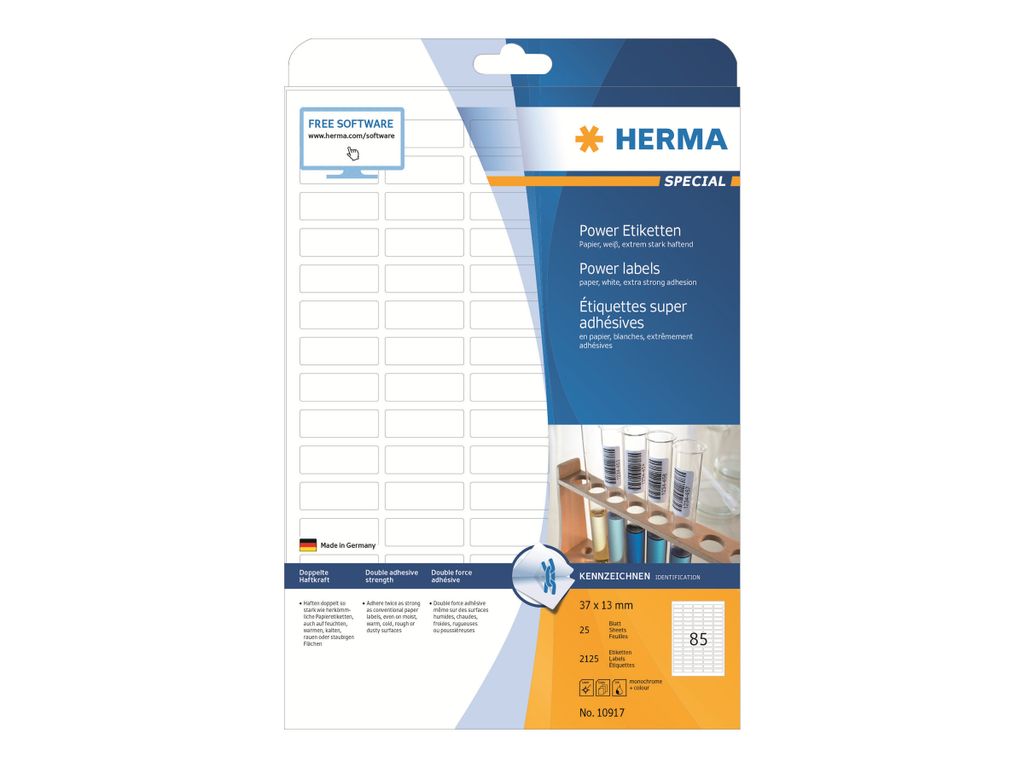Etiketten A4 37x13 mm weiß extrem stark haftend Papier matt Produktbild 