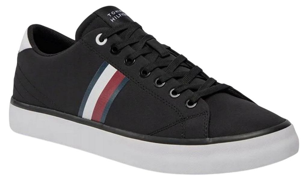 Tommy Hilfiger - Herren Sneaker "Hi Vulc", gestreift, Netzmaterial PP6234 (43 EU) (Schwarz)