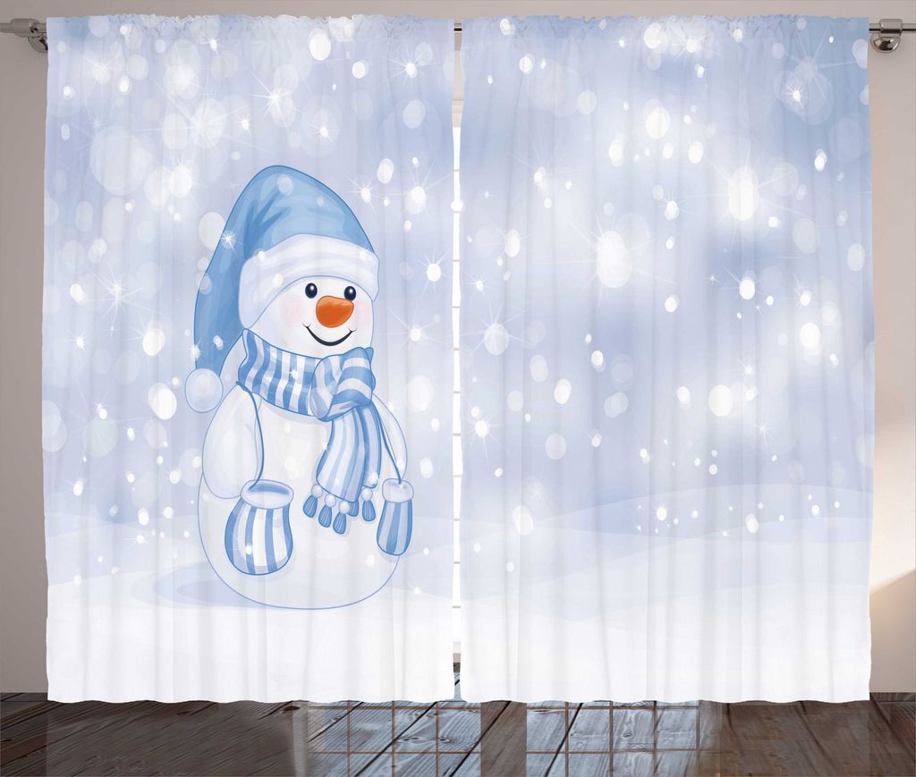 ABAKUHAUS Winter Rustikaler Gardine, Kleinkind-Schneemann-Karikatur, Schlafzimmer Kräuselband Vorhang mit Schlaufen und Haken, 280 x 175 cm, Blass...