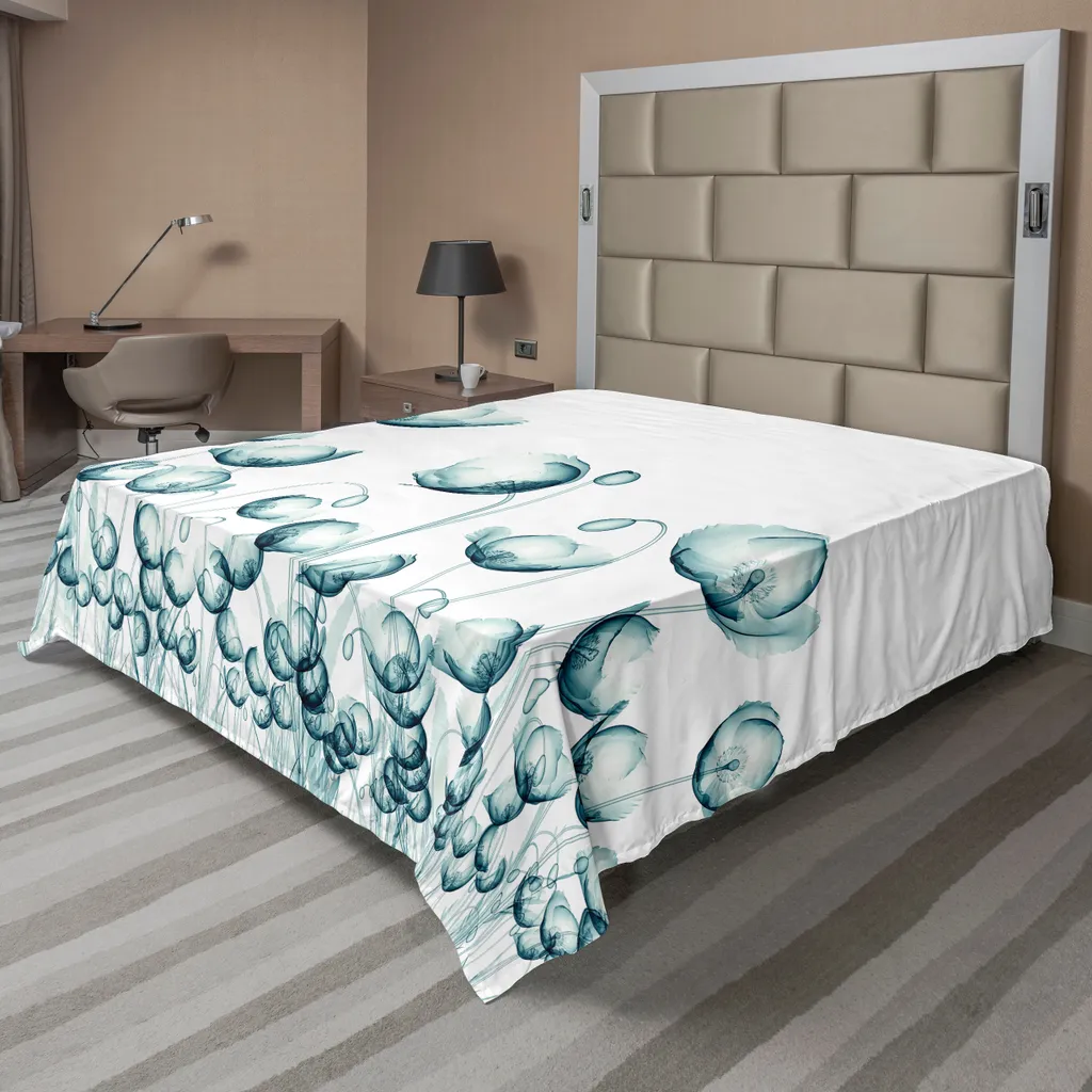 Drap de Lit Confortable Motif Coquelicot Bleu Sarcelle Image Artistique