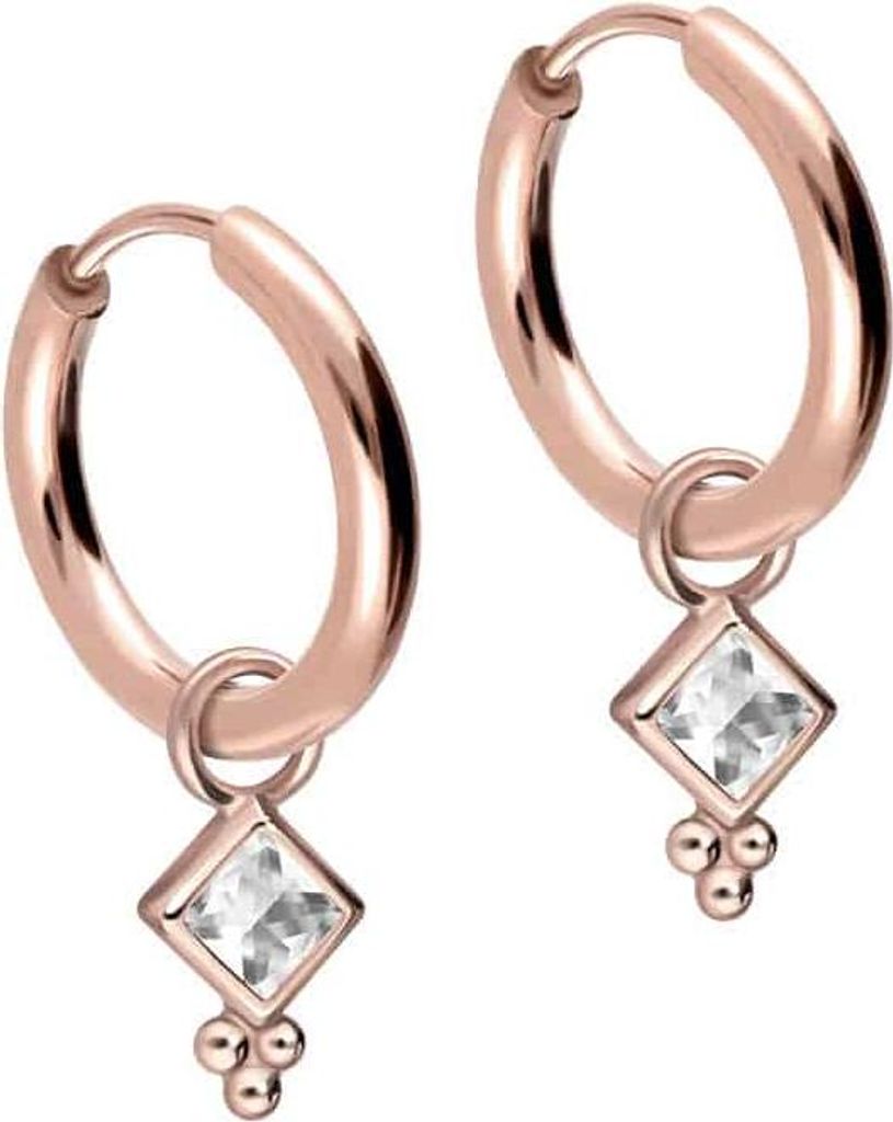 Chirurgenstahl Ohrclicker Creolen KRISTALLQUADRAT + KUGELN RoséGold Innendurchmesser: 10mm + Designstärke: 2mm