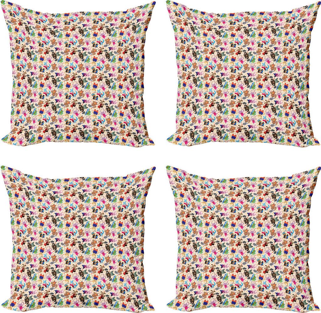 ABAKUHAUS Sport Kissenbezug Set (4 Stück), Die Ausübung Cartoon, Moderner Doppelseitiger Digitaldruck, 60 cm x 60 cm, Mehrfarbig