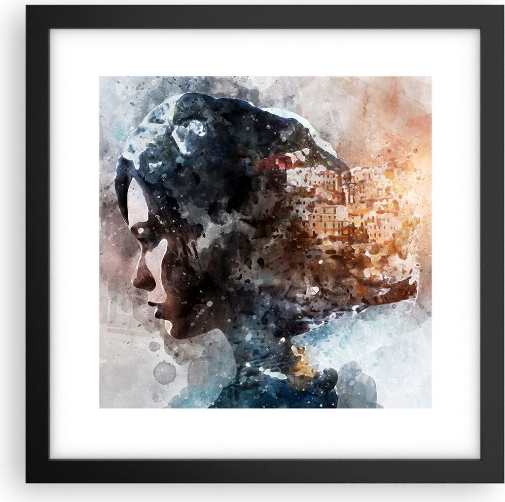 Gerahmtes Poster - Schwarzer Rahmen - Frau Abstraktion - 30x30 cm - Wand Bild - Wanddeko - Wandbilder - Kunstposter - Wandposter - Bilderrahmen - B...