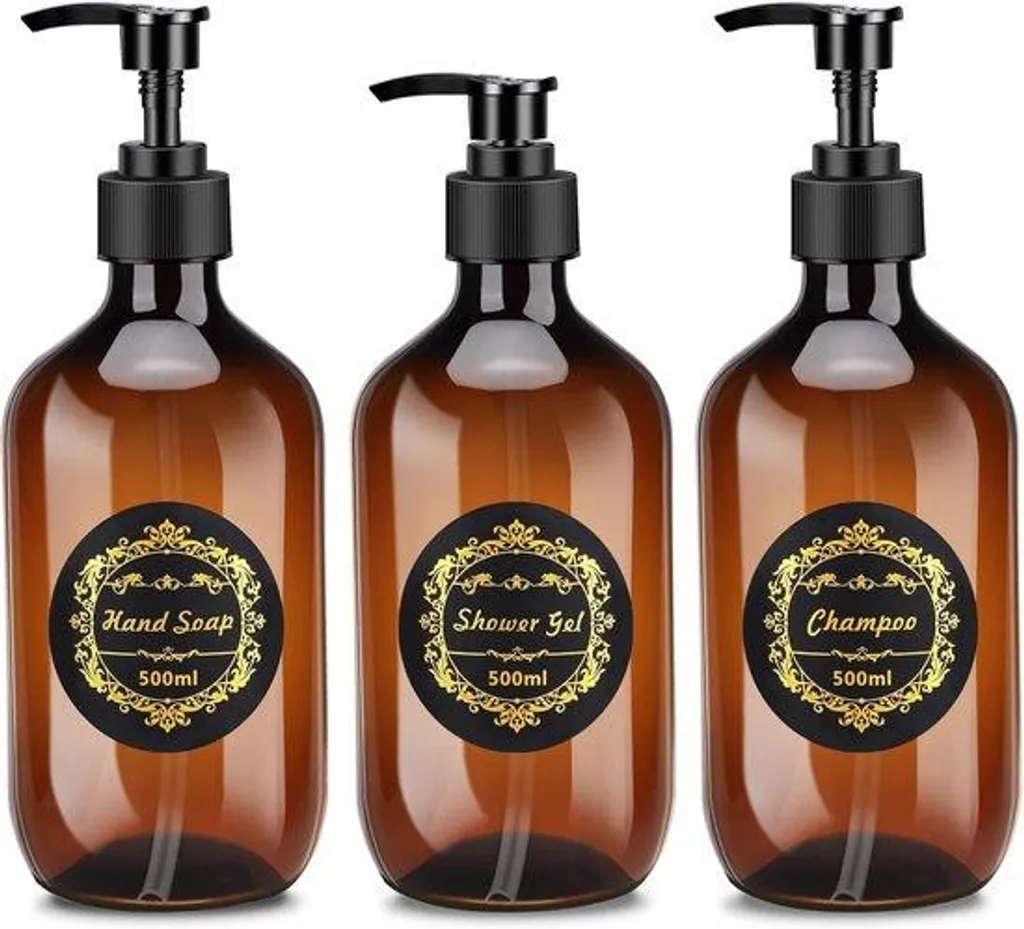 Distributeur de savon étanche en PET lot de 3 flacons 500ml à pompe