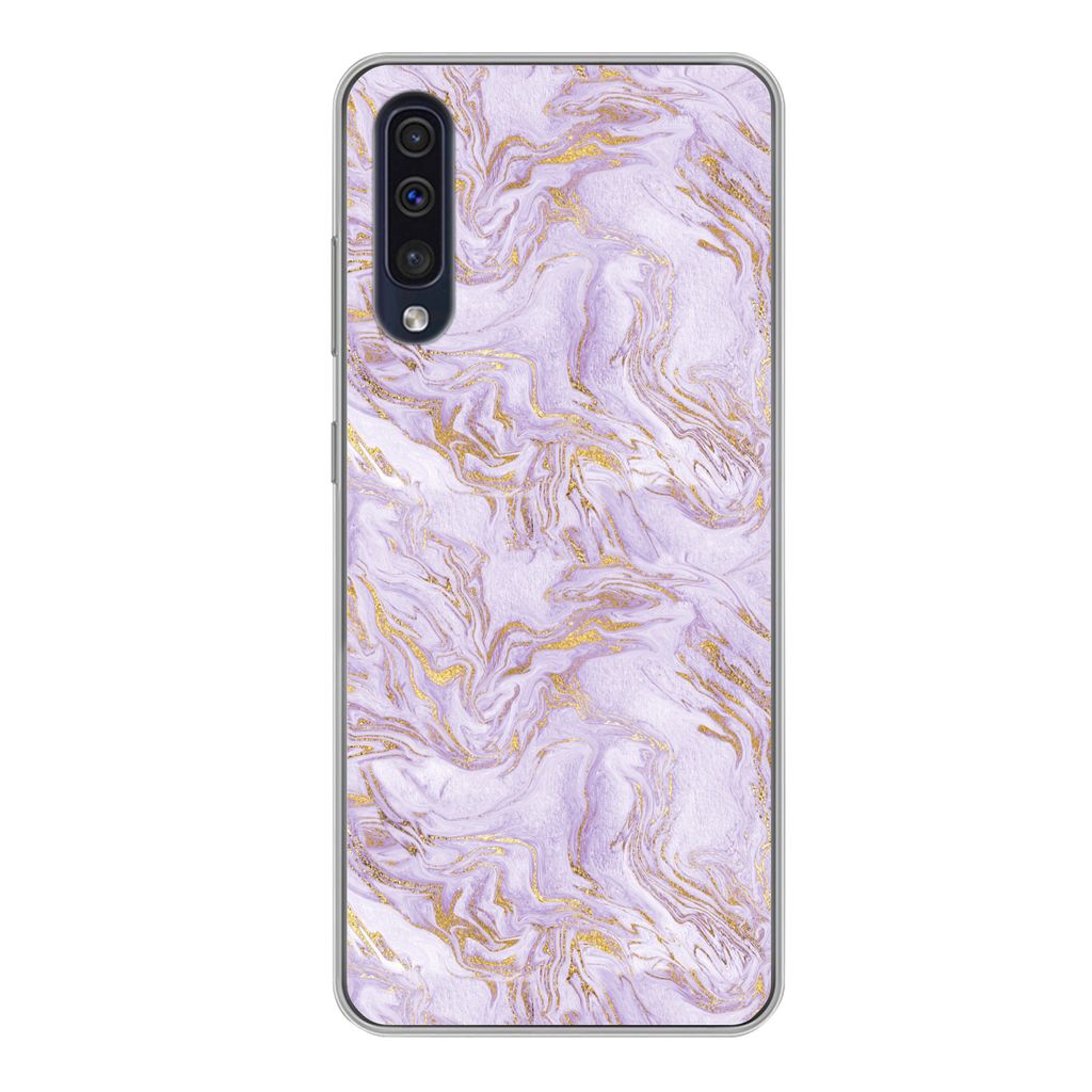 MuchoWow Handyhülle Schutzhülle Hülle für Samsung Galaxy A50 Abstrakt - Marmor - Gold - Muster Silikon Softcase Handy Hülle - Mobiltelefonh...
